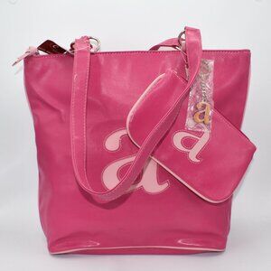 A Initial Pink Purse Shoulder Tote Bag with Keychain NEW